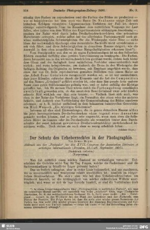Der Schutz des Urheberrechtes in der Photographie