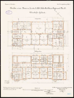 Artilleriekaserne II/27, Wiesbaden: Wirtschaftsgebäude: Grundriss Keller, Erdgeschoss 1:100
