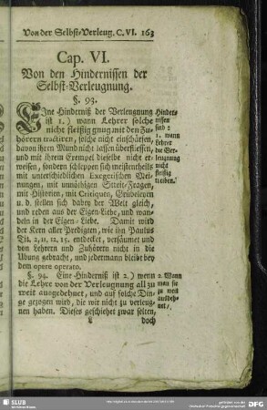 Cap. VI. Von den Hindernissen der Selbst-Verleugnung
