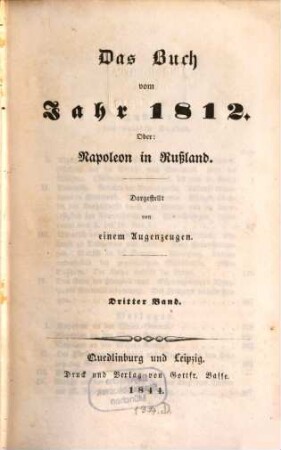 Das Buch vom Jahr 1812 : oder: Napoleon in Russland ; dargestellt von einem Augenzeugen. 3