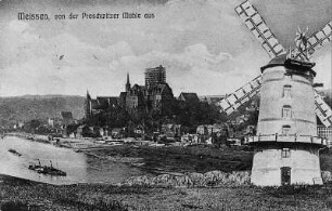Meißen-Proschwitz. Stadtansicht mit Proschwitzer Mühle, Postkarte, um 1905, Repro