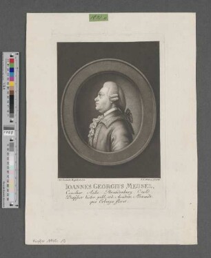 Ioannes Georgius Meusel, : Consiliar[ius] Aulic[us] Brandenburg. Onold[inus,] Professor histor[iarum] publ[icus] ord[inarius] Academ[iae] Alexandr[inae] quæ Erlangæ floret.