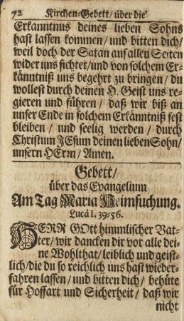 Gebett/ über das Evangelium Am Tag Maria Heimsuchung.
