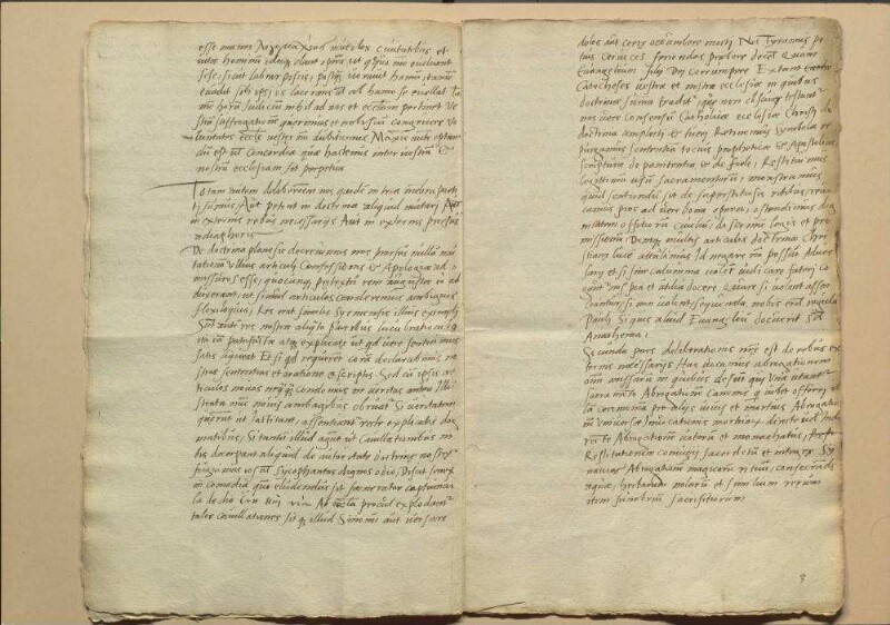 Von etlichen protestantischen Theologen am 10. März 1540 auf Verlangen in Schmalkalden gestelltes Bedenken, in welchen Stücken bei dem bevorstehenden Gespräch und Versuch einer Vereinigung in der Lehre der Augsburgischen Konfession nachzugeben sei. Unterschrieben haben dieses Bedenken von Sachsen Justus Jonas D., Johann Bugenhagen D., Caspar Kreuzinger D. und Philipp Melanchthon; von Hessen Antonius Corvinus, Johann Rimaus, Balthasar Caidus; von Herzog Heinrich von Sachsen Nikolaus Scheubel; von Magdeburg Nikolaus Amsdorf; von Nassau Erasmus Sartorius; von Straßburg Martin Bucerius; von Bremen Johann Amsterdamus. Württemberg, Anhalt, Hamburg, Braunschweig, Goslar, Ulm, Esslingen, Hall, Heilbronn und Memmingen haben ihre Bedenken schriftlich überschickt. Schreiben von den Nürnberger Theologen an Luther, Jonas, Bugenhagen und Melanchthon mit Versicherung der Übereinstimmung ihrer Lehren mit jener und ihrer Beharrung darauf nebst einem Schreiben von Luther u.a. mit Mitteilung ihrer Meinungen über das bevorstehende Gespräch.
