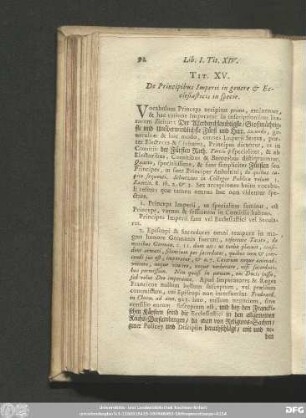 Tit. XV. De Principibus Imperii in genere & Ecclesiasticis in specie.