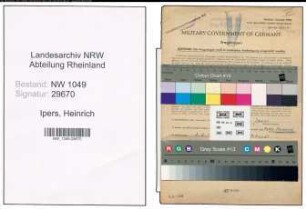 Entnazifizierung Heinrich Ipers , geb. 02.03.1913 (Bahninspektor)