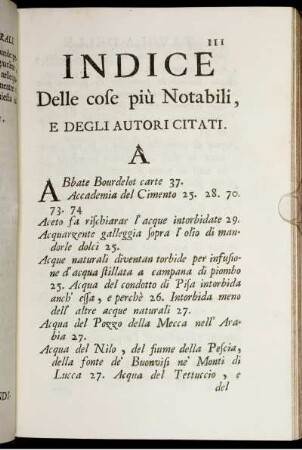 Indice Delle cofe piu Notabili, E Degli Autori Citati.