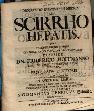 Dissertatio Inavgvralis Medica De Scirrho Hepatis