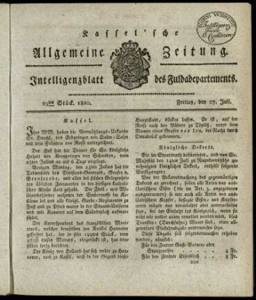 89tes Stueck, Freitag, den 27. Juli 1810