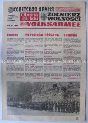 Mehrsprachige Manöverausgabe der Wochenzeitung der NVA "Volksarmee" zum Manöver "Oktobersturm" 1965