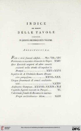 Indice per materie delle tavole comprese in questo decimoquinto volume