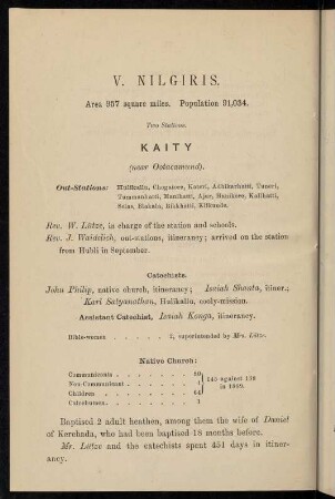 72-73, Kaity (Address Ootacamund, with several out-stations)