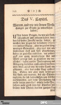 Das V. Capitel. Warum, und wie wir denen Versuchungen zur Sünde zu widerstehen haben?