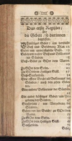 Das erste Register, über die Gebete, so hierinnen begriffen