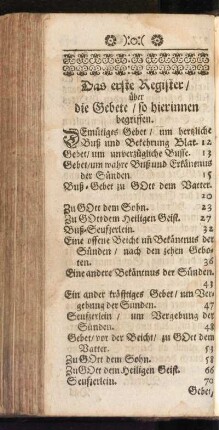 Das erste Register, über die Gebete, so hierinnen begriffen