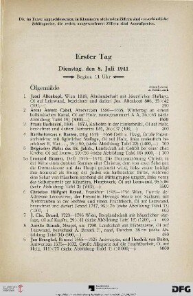 Erster Tag: Dienstag, den 8. Juli 1941, Beginn 14 Uhr (Nr. 1-168c)