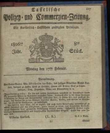1806tes Jahr. 8tes Stück. Montag den 17ten Februar