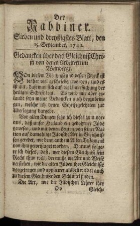 Sieben und dreyßigstes Blatt, den 15. September, 1742.