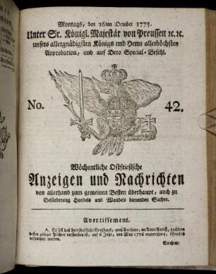 No. 42. Montags, den 16ten October 1775