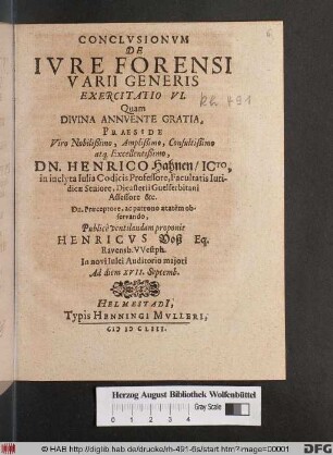 Conclusionum De Iure Forensi Varii Generis Exercitatio VI.