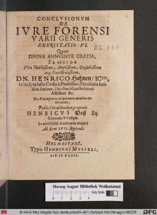Conclusionum De Iure Forensi Varii Generis Exercitatio VI.