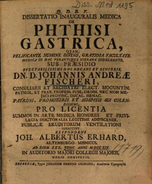 Dissertatio Inauguralis Medica De Phthisi Gastrica