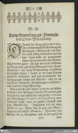 Kurtze Anweisung zur Himmels- und Erden-Betrachtung