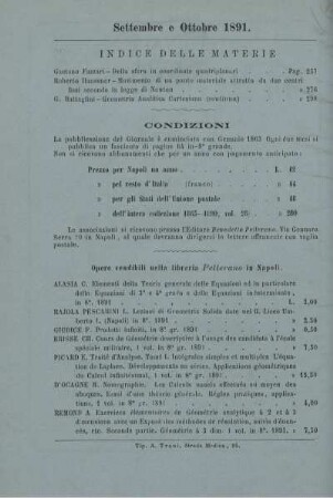Indice delle materie. Condizioni.