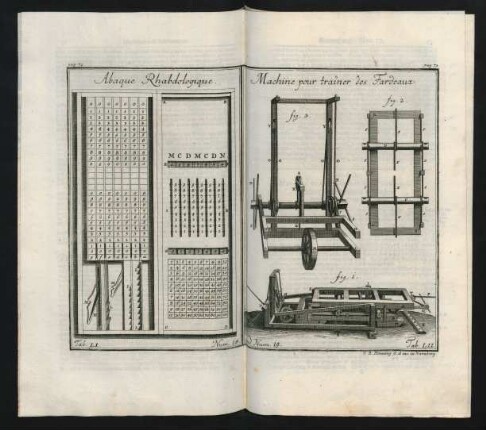 Abaque Rhabdologique. Num. 18. Tab. LI. Machine pour traîner de Fardeaux. Num. 19. Tab. LII.