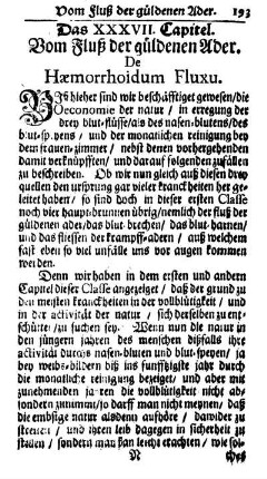 Das XXXVII. Capitel. Vom Fluß der güldenen Ader. De Hæmorrhoidum Fluxu.