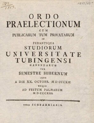 Vorlesungsverzeichnis 1812/13