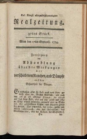 37tes Stück. Wien den 17ten Septemb. 1774.