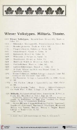 Wiener Volkstypen. Militaria. Theater (Nr. 1413-1453)