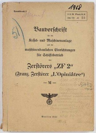 Bauvorschrift Kessel- u. Maschinenanlage (Vorabdruck2) Zerstörer ZF 2