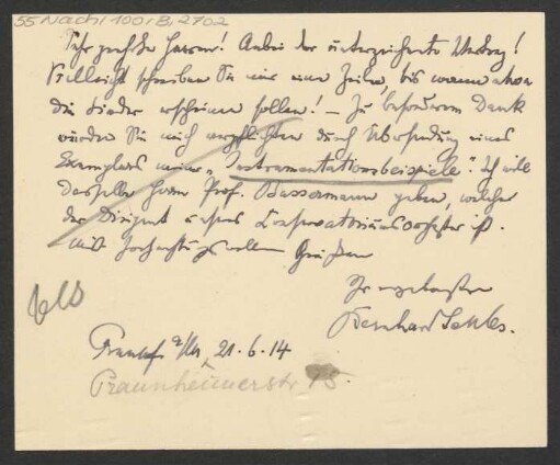 Brief an B. Schott's Söhne : 21.06.1914