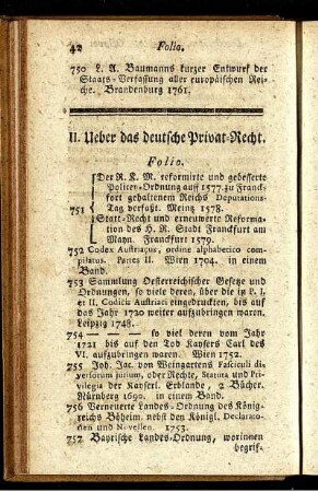 II. Ueber das deutsche Privat-Recht. - III. Bücher über das Römische Privat-Recht.