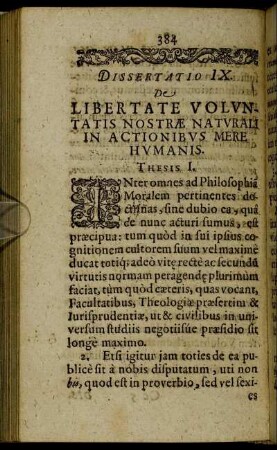 Dissertatio IX. De Libertate Voluntatis Nostræ Naturali In Actionibus Mere Humanis.
