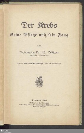 Der Krebs : seine Pflege und sein Fang