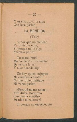 La mendiga : (Vals)