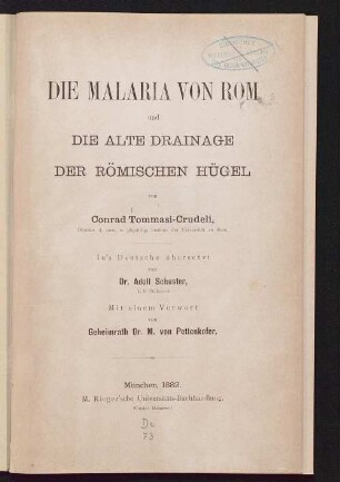 Die Malaria von Rom und die alte Drainage der römischen Hügel