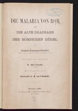 Die Malaria von Rom und die alte Drainage der römischen Hügel