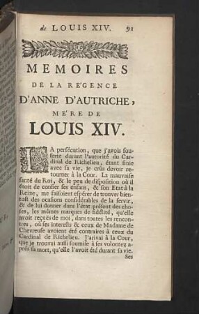 Memoires de la R´gence d'Anne d'Autriche, Mère de Louis XIV.