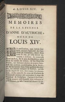 Memoires de la R´gence d'Anne d'Autriche, Mère de Louis XIV.