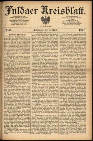 Erste Ausgabe vom Samstag, den 16. April 1898.