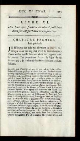 Livre XI. Des loix qui forment la liberté politique dans son rapport avec la constitution.