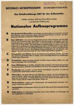 Merkblatt des Bezirksarbeitstabes Berlin-Mitte im Nationalen Aufbauprogramm zur Unfallverhütung für den Aufbauhelfer von A bis Z