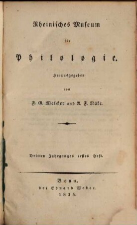 Rheinisches Museum für Philologie. 3. 1835
