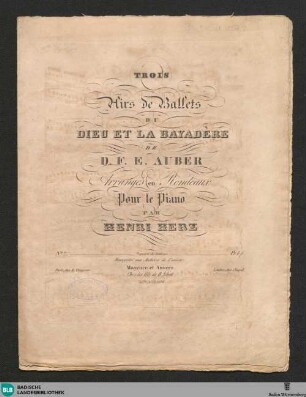 2: Trois airs de ballets du Dieu et la Bayadère de D. F. E. Auber : arrangés en rondeaux pour le piano