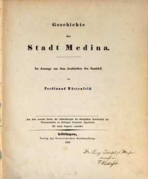Geschichte der Stadt Medina : im Auszuge aus dem Arabischen