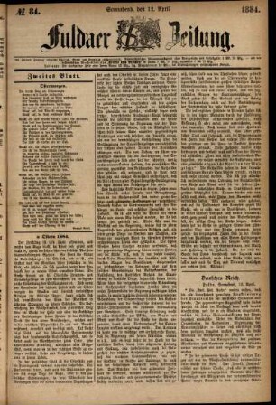 Ausgabe vom Samstag, den 12. April 1884.
